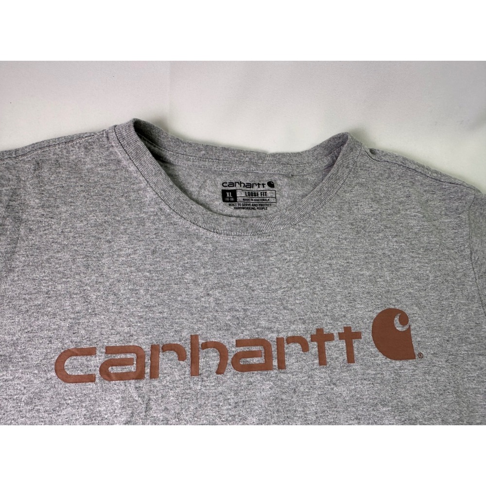 Carhartt Boys Gray Loose‎ Fit Graphic Big Logo T Shirt Size XL 16-18 Crewneck